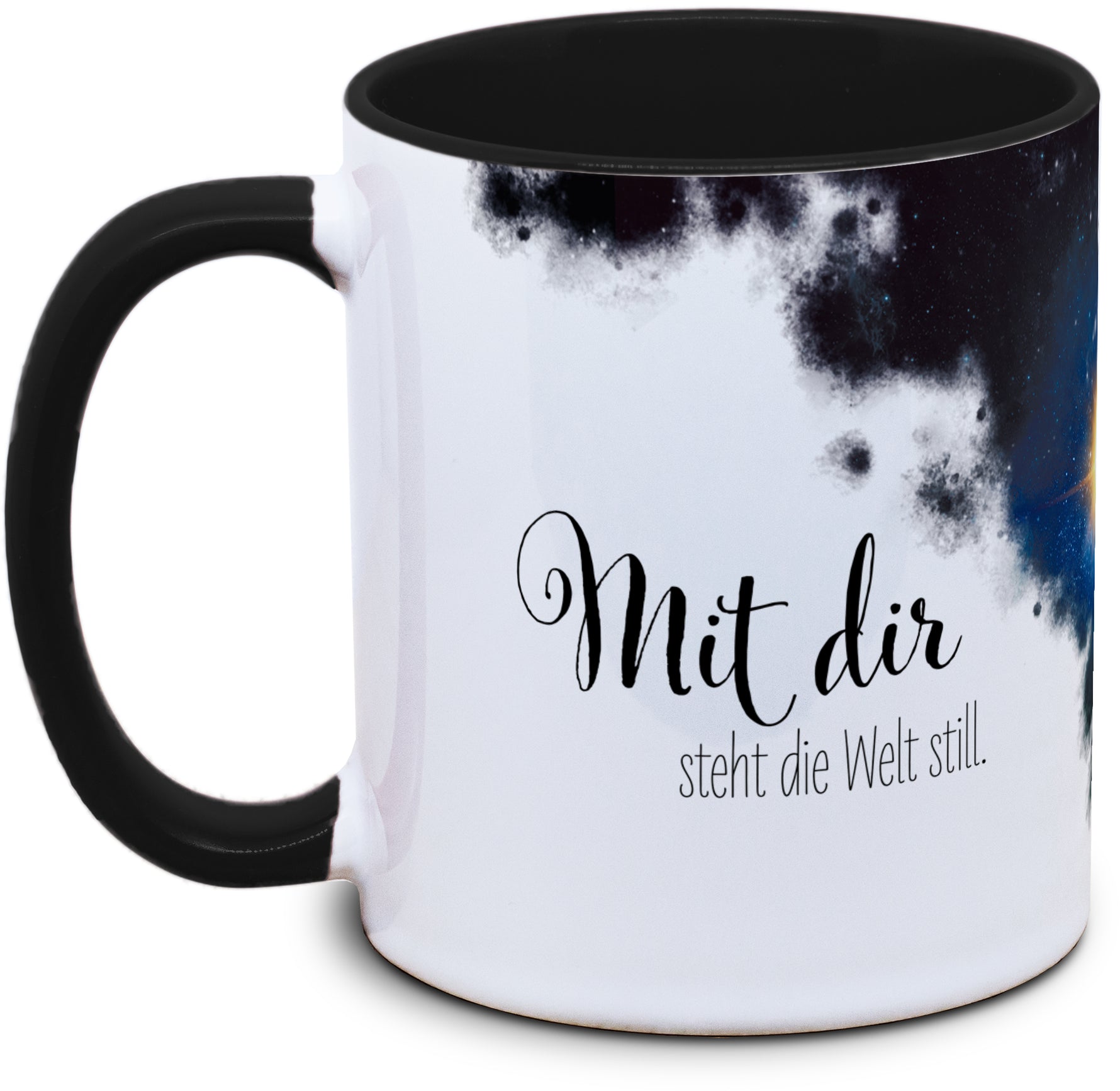 Keramiktasse mit Mit dir steht die Welt still Motiv von Tassenkasper