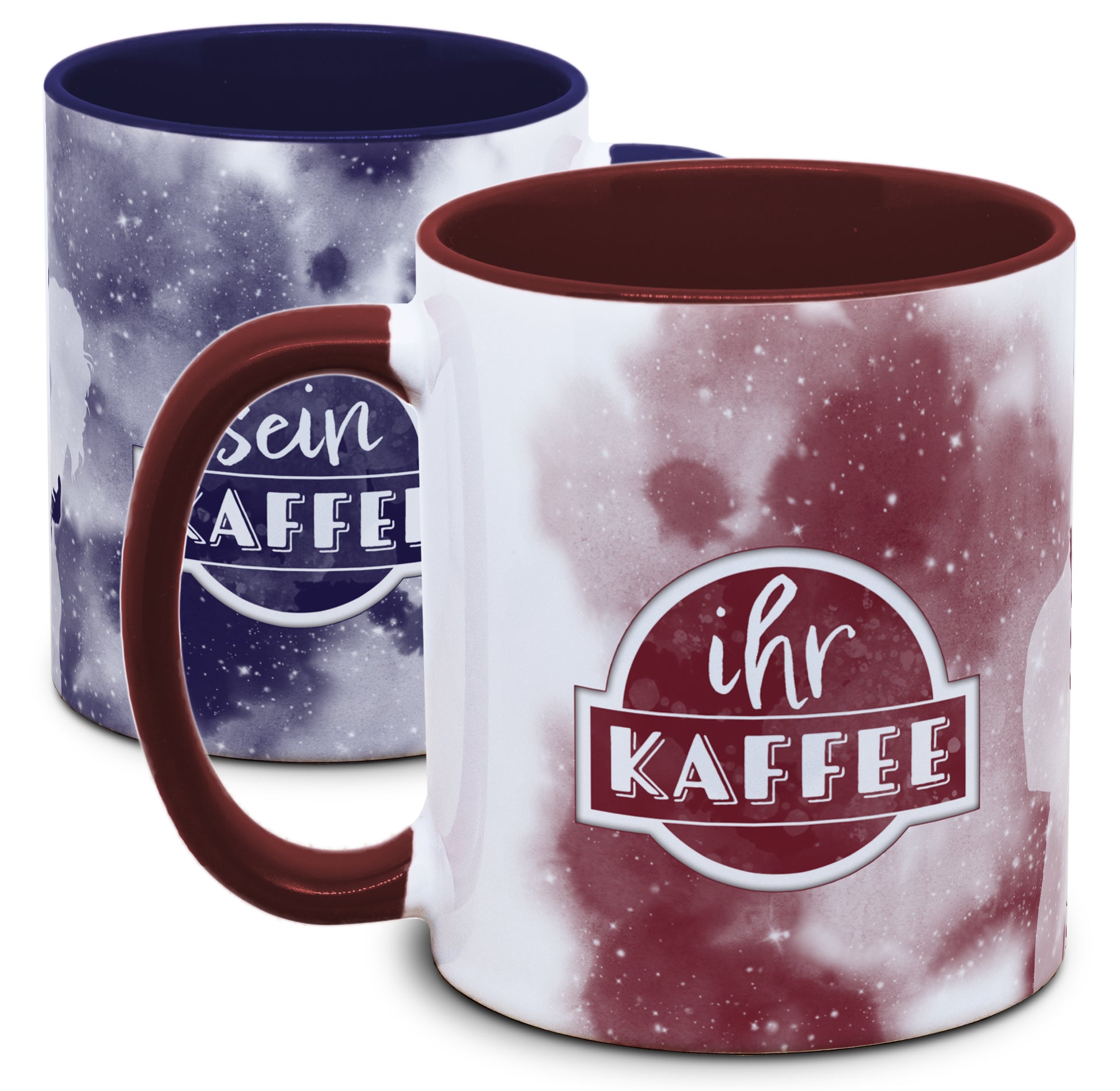 Keramiktasse mit ihr Kaffee & sein Kaffee (2er-Set) Motiv von Tassenkasper