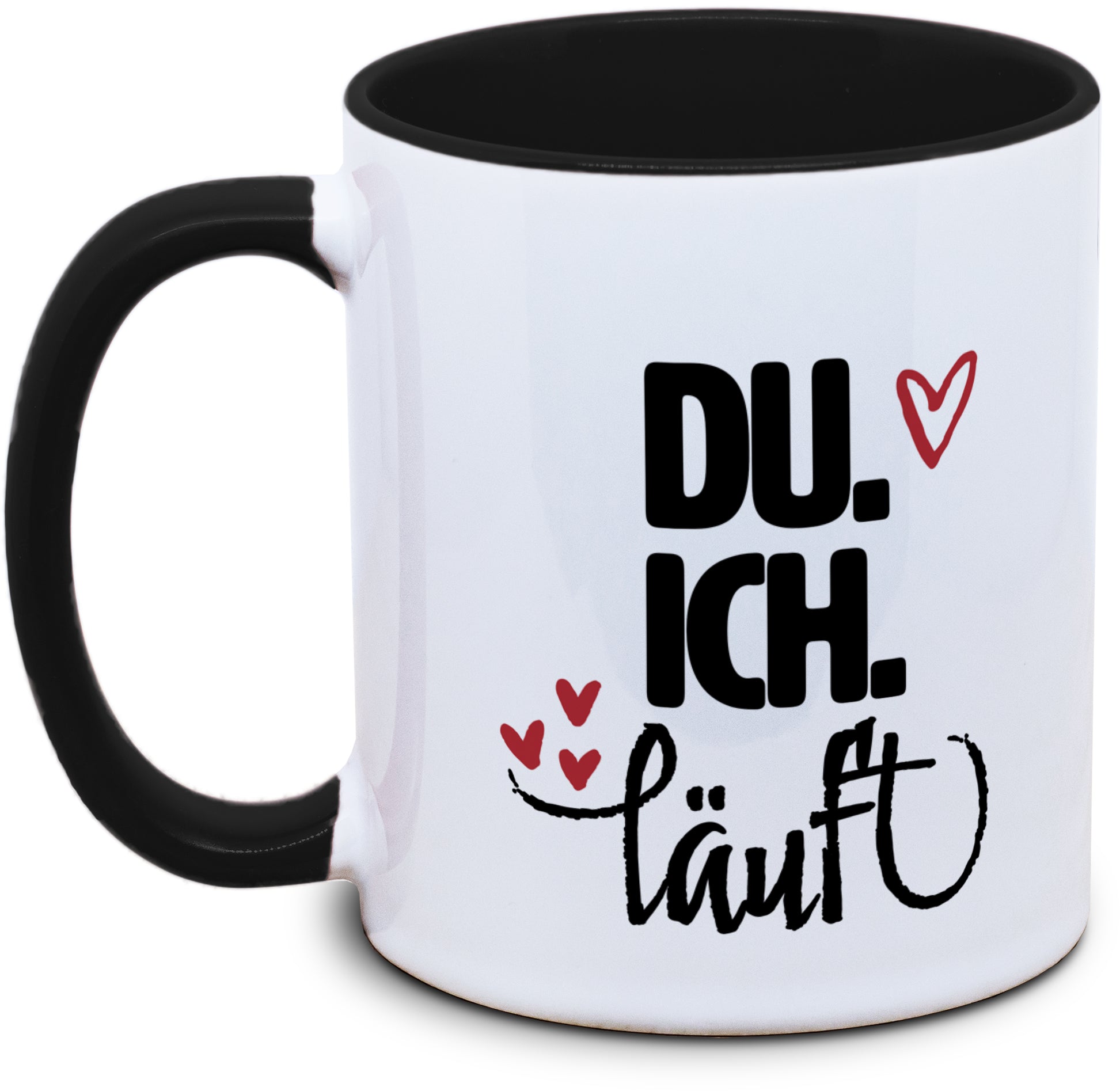 Keramiktasse mit Du. Ich. Läuft. Motiv von Tassenkasper