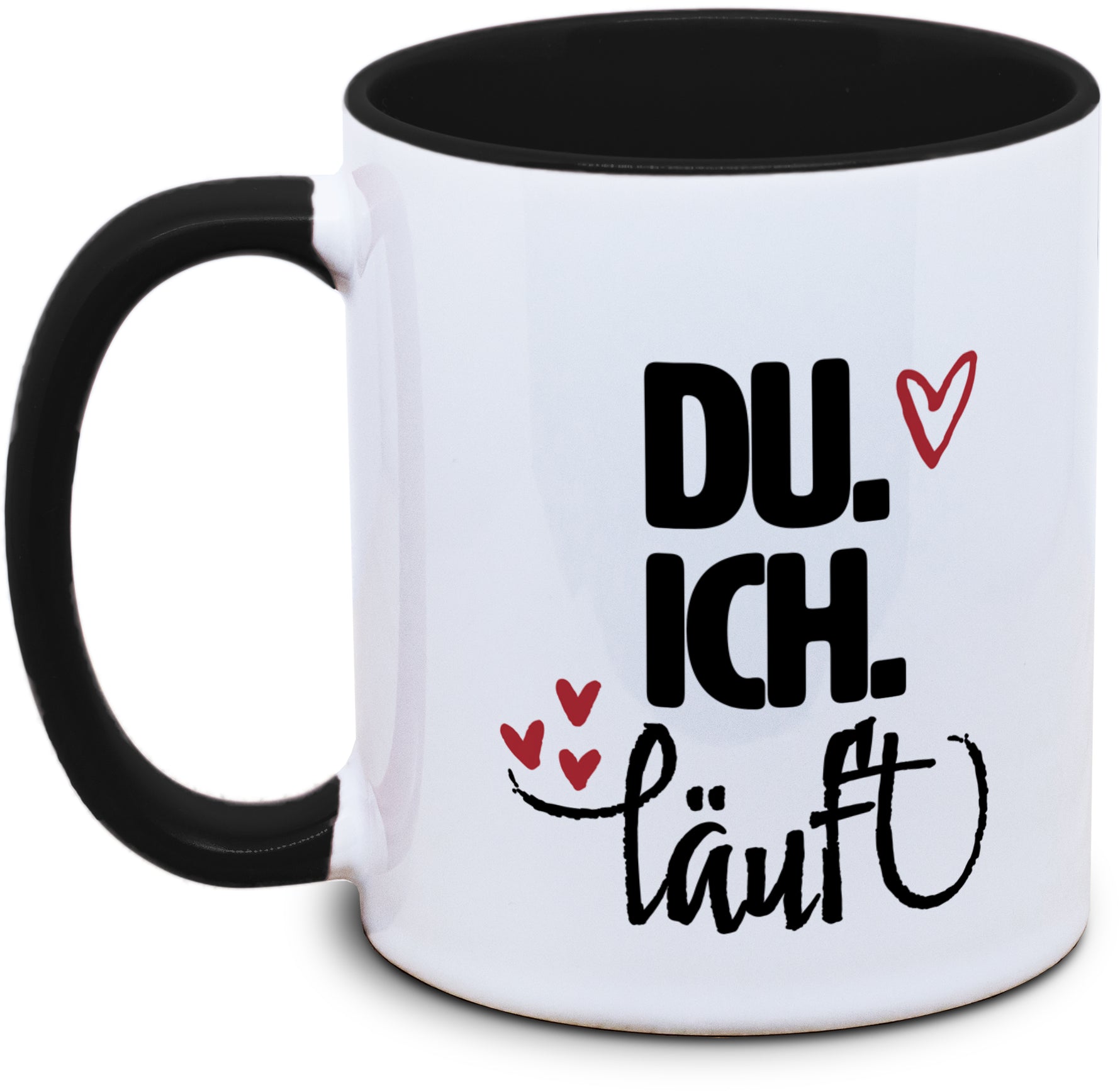 Keramiktasse mit Du. Ich. Läuft. Motiv von Tassenkasper