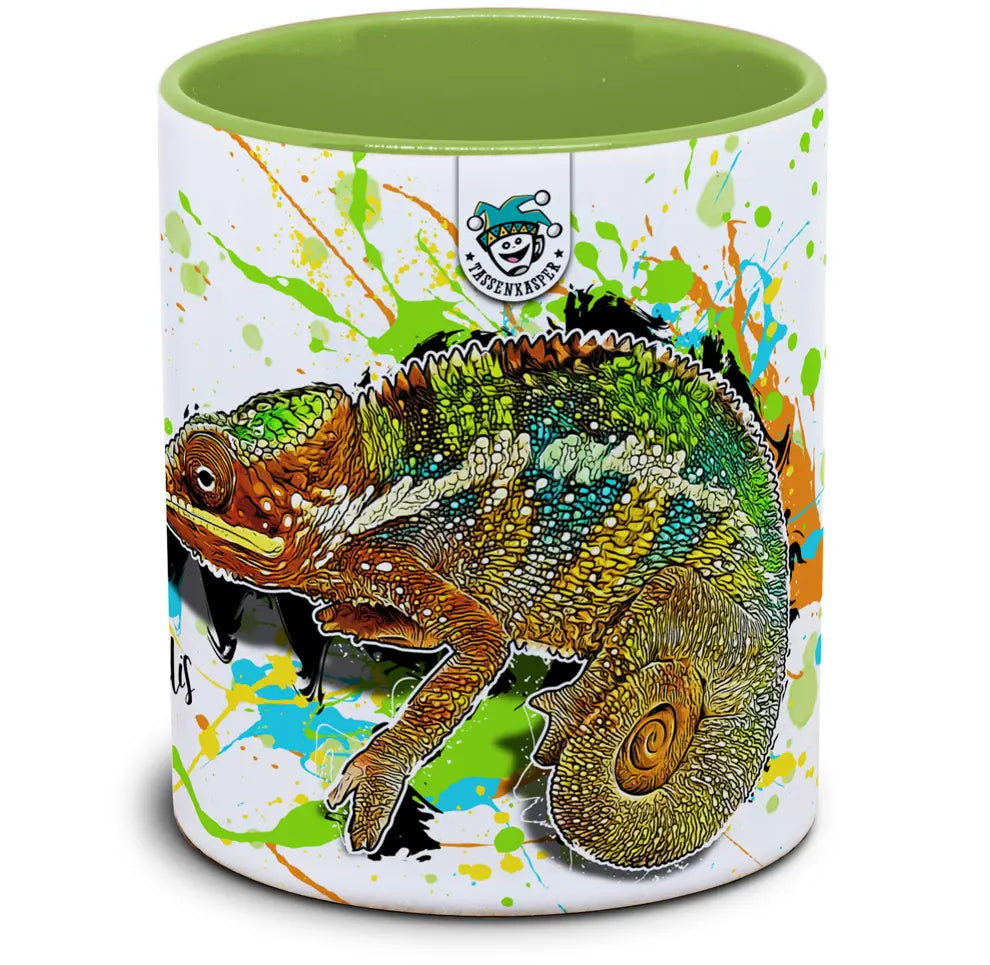 Keramiktasse mit Furcifer pardalis (Ambilobe) / Pantherchamäleon Motiv von Tassenkasper