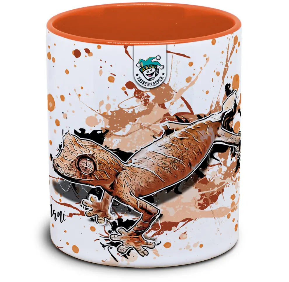 Keramiktasse mit Uroplatus ebenaui / Pfeilschwanzgecko Motiv von Tassenkasper
