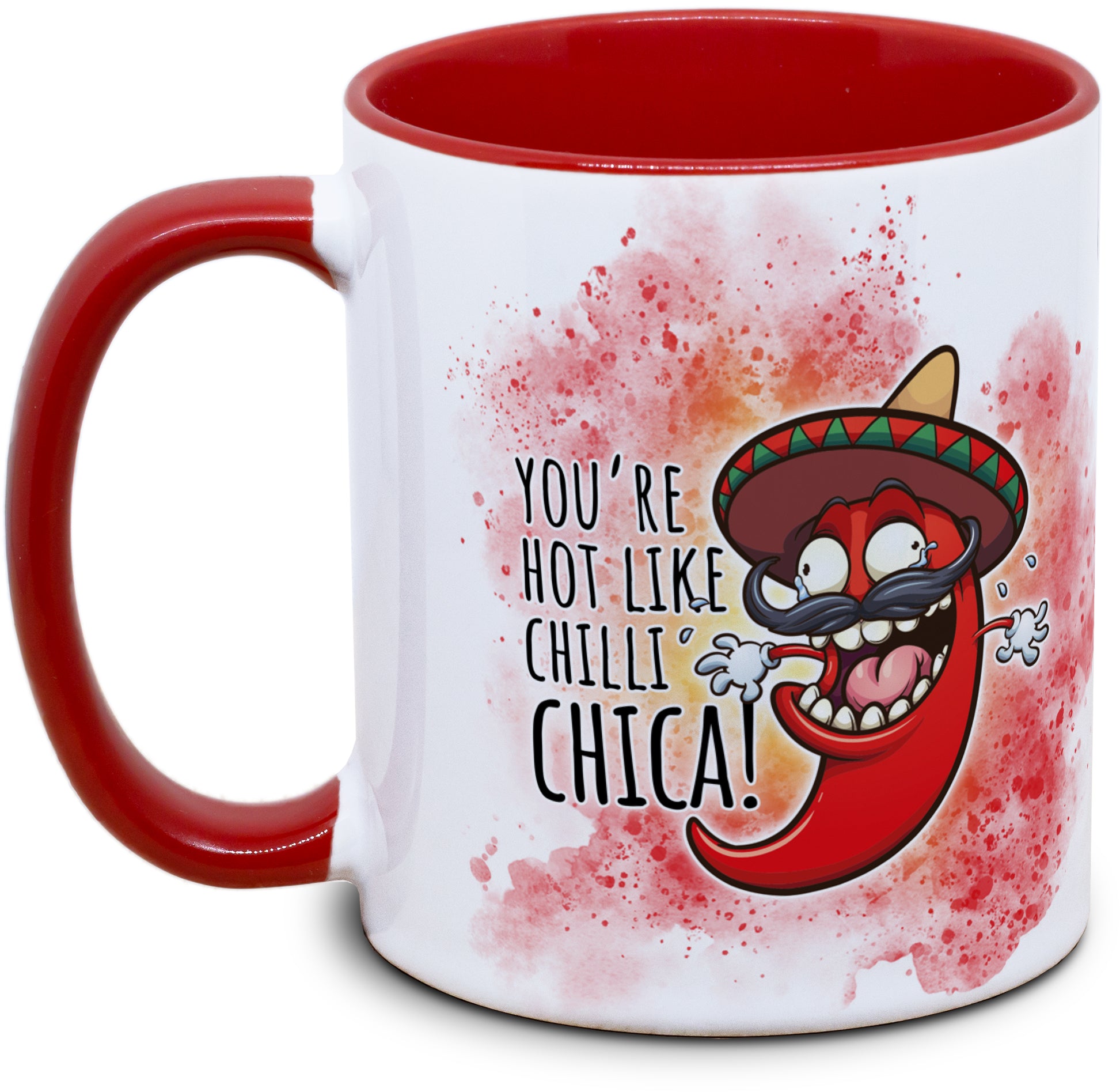 Keramiktasse mit Your hot like Chilli, Chica! Motiv von Tassenkasper