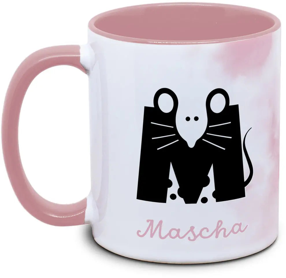 Buchstabentasse mit Namen und abstrakten Tieren