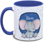 Keramiktasse mit Kinder mit Name und Elefant Motiv von Tassenkasper