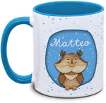 Keramiktasse mit Kinder mit Name und Eule / Uhu Motiv von Tassenkasper