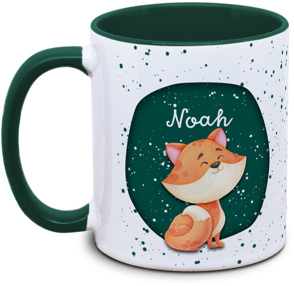 Keramiktasse mit Kinder mit Name und Fuchs Motiv von Tassenkasper