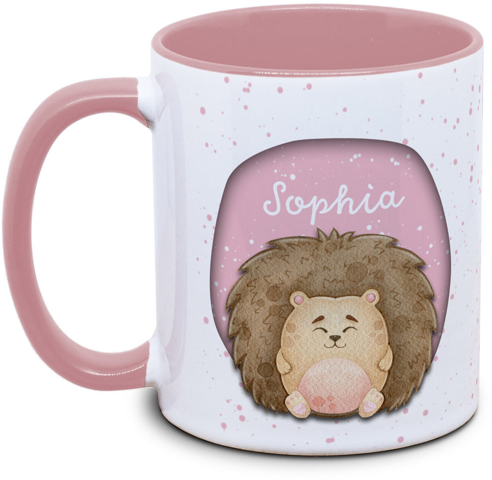 Keramiktasse mit Kinder mit Name und Igel Motiv von Tassenkasper
