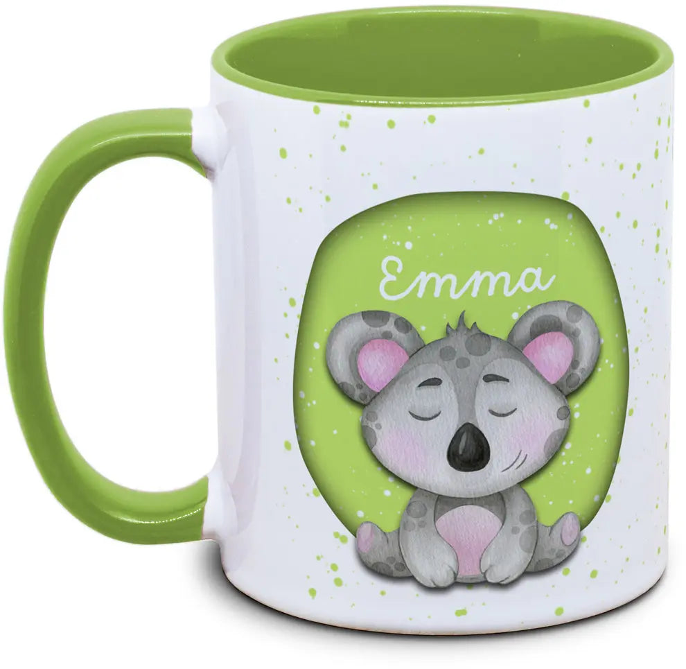 Keramiktasse mit Kinder mit Name und Koala Motiv von Tassenkasper