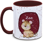 Keramiktasse mit Kinder mit Name und Leopard Motiv von Tassenkasper