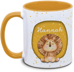 Keramiktasse mit Kinder mit Name und Löwe Motiv von Tassenkasper