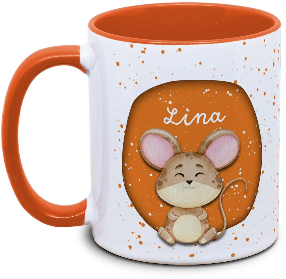 Keramiktasse mit Kinder mit Name und Maus Motiv von Tassenkasper