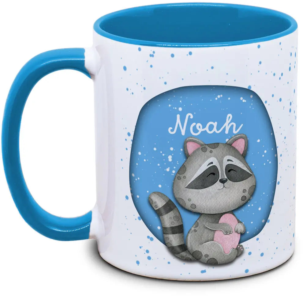 Tasse - Kinder mit Name und Waschbär