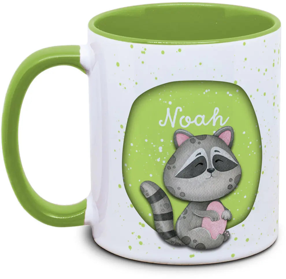Tasse - Kinder mit Name und Waschbär