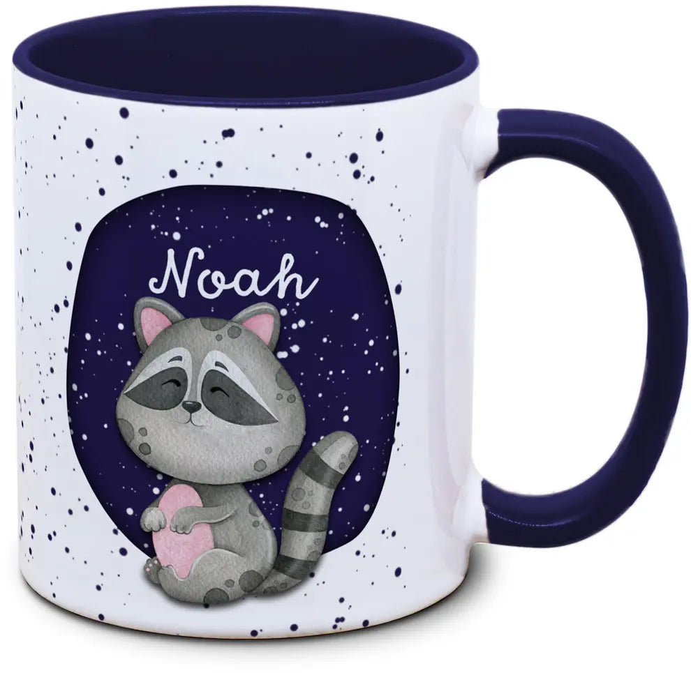 Kindertasse mit Name und Waschbär