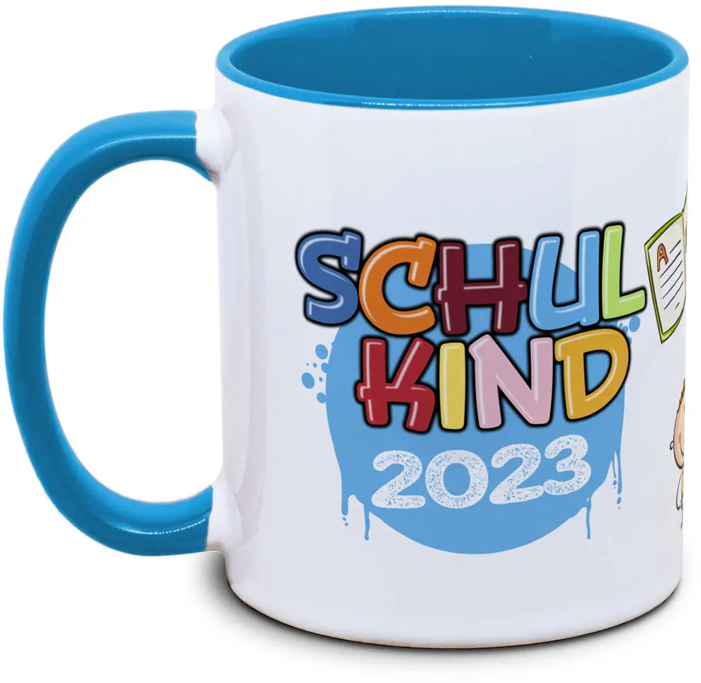 Keramiktasse mit zur Einschulung Schulkind Jahr Motiv von Tassenkasper