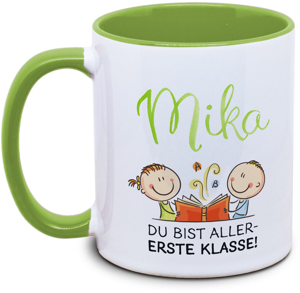 Keramiktasse mit zur Einschulung mit Namen, Du bist aller-ERSTE KLASSE! Motiv von Tassenkasper