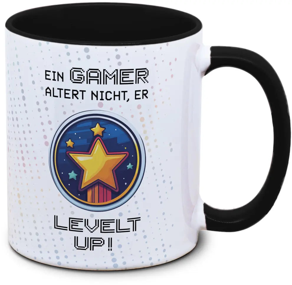 Gaming-Tasse "Ein GAMER altert nicht, er LEVELT UP!"