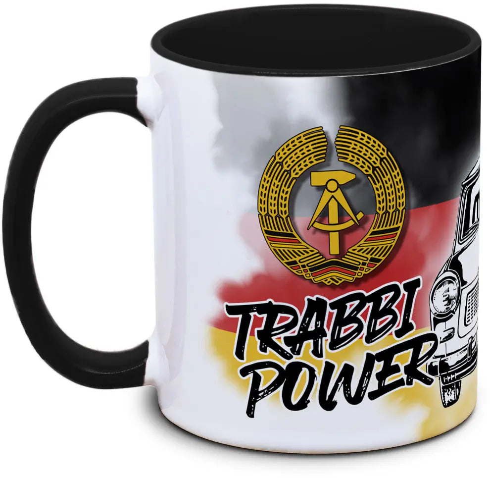 Keramiktasse mit DDR Trabbi Power Motiv von Tassenkasper