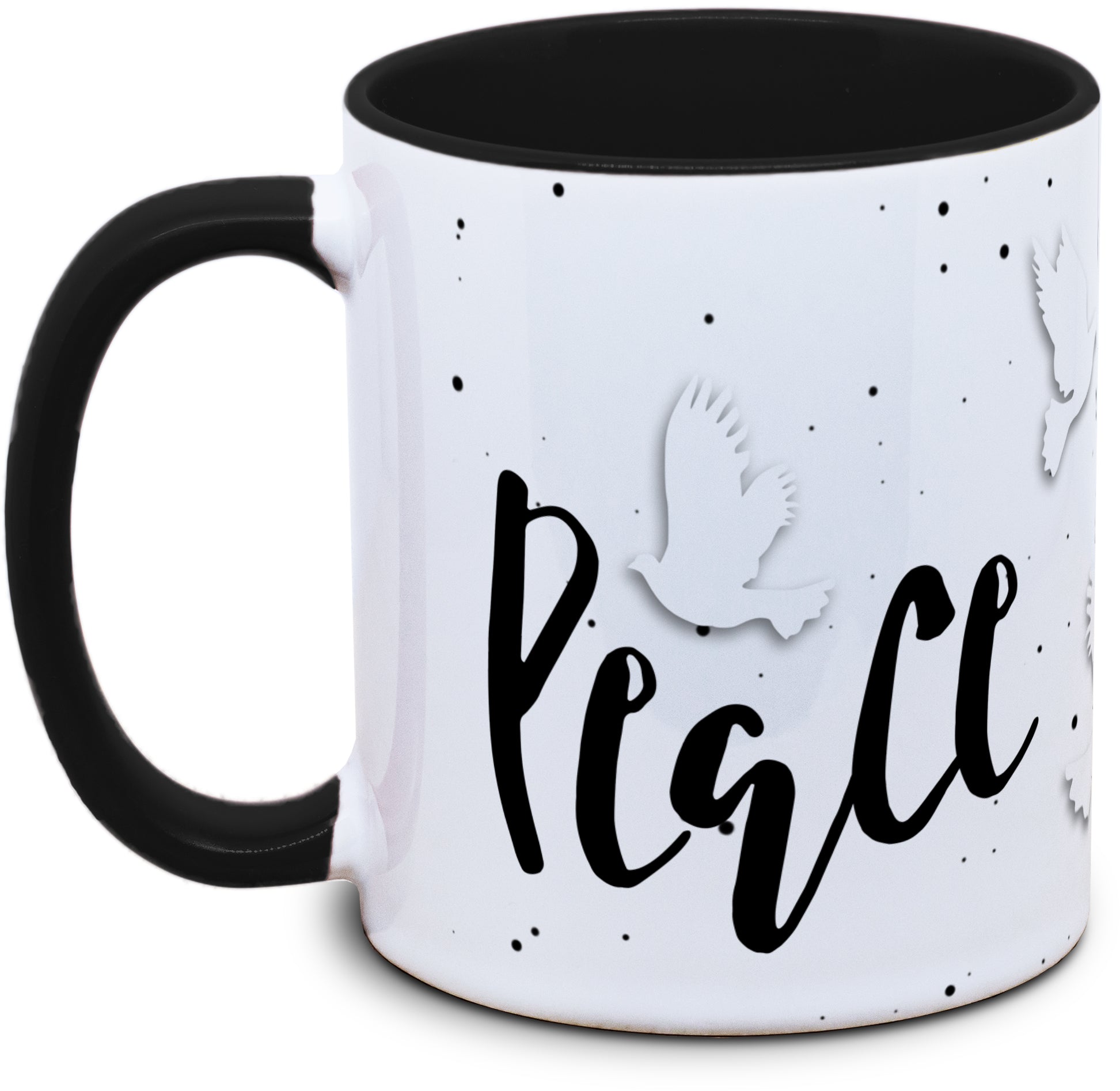 Keramiktasse mit Peace mit Friedenstauben Motiv von Tassenkasper