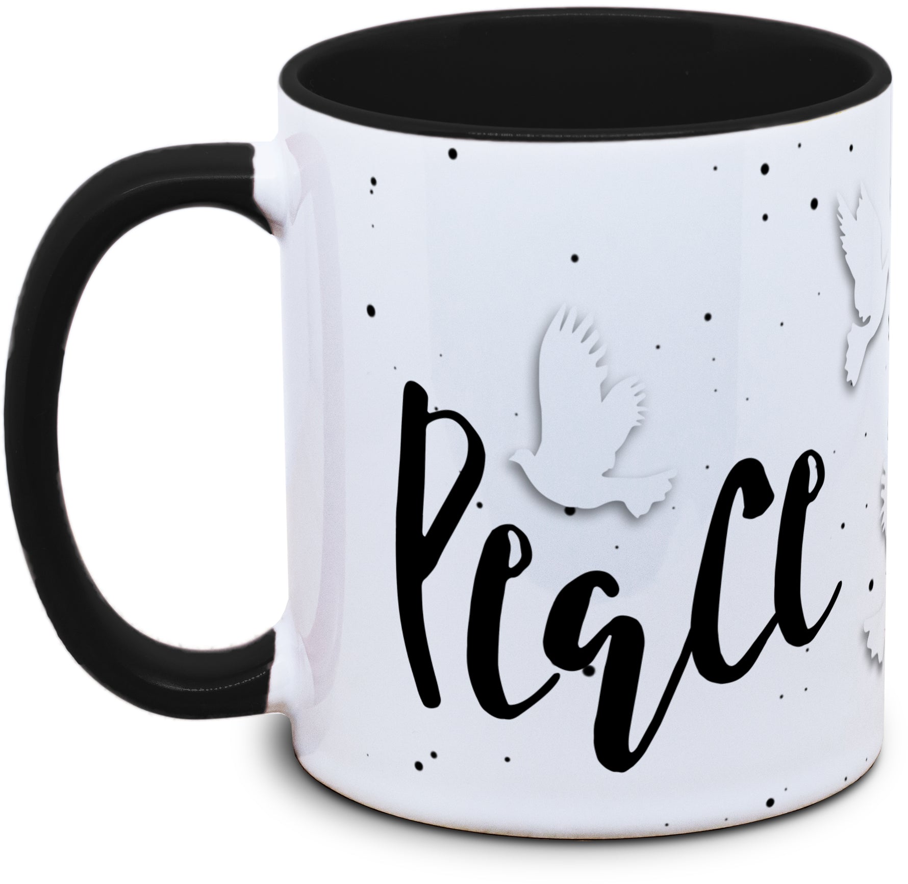 Keramiktasse mit Peace mit Friedenstauben Motiv von Tassenkasper