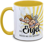 Keramiktasse mit Auch Engel brauchen mal eine Kaffeepause! Motiv von Tassenkasper