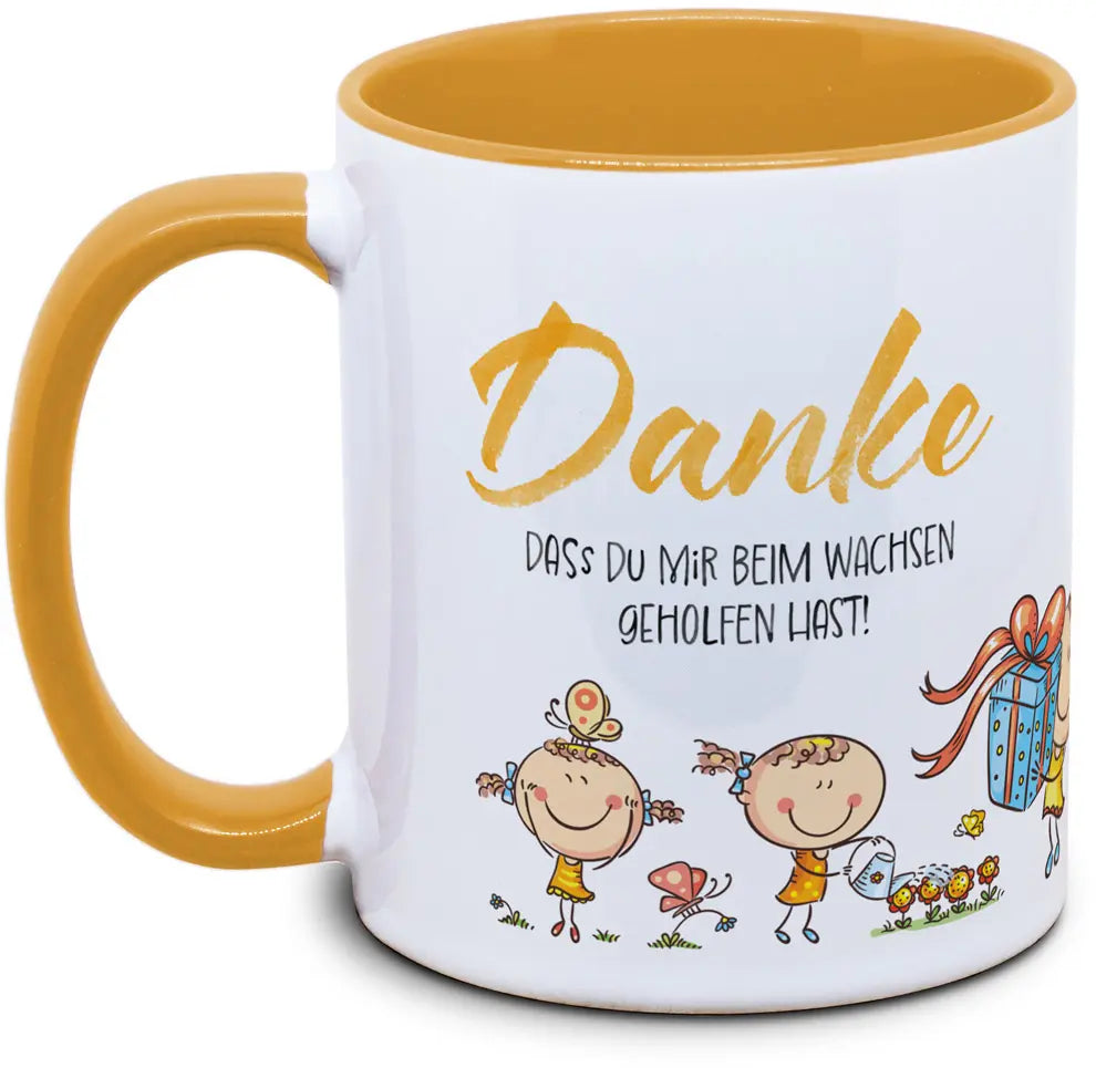Keramiktasse mit Danke, dass du mir beim wachsen geholfen hast Motiv von Tassenkasper