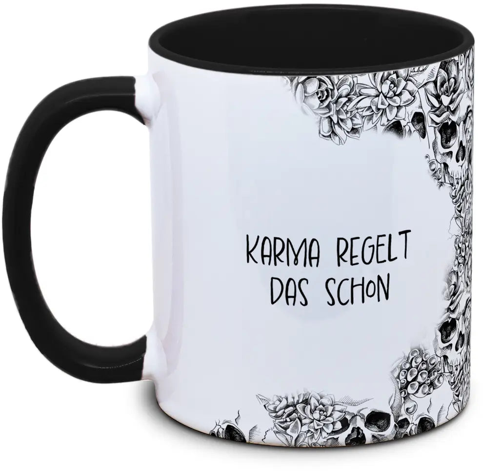 Keramiktasse mit Totenkopf: Karma regelt das schon Motiv von Tassenkasper