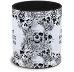 Tasse Totenkopf und Spruch: "Kann ich nicht beurteilen, müsste mich interessieren"