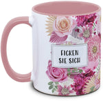 Keramiktasse mit Blume: Ficken Sie sich! Motiv von Tassenkasper