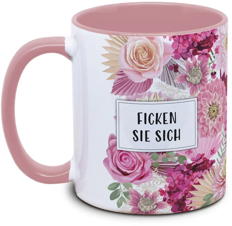 Keramiktasse mit Blume: Ficken Sie sich! Motiv von Tassenkasper