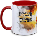 Feuerwehrtasse mit Name, eine Seite mit Art und Ort der Feuerwehr