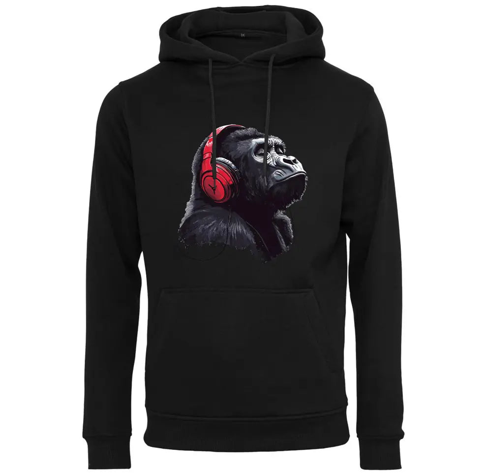 Kapuzenpullover mit Gorilla mit Kopfhörer Motiv von Tassenkasper