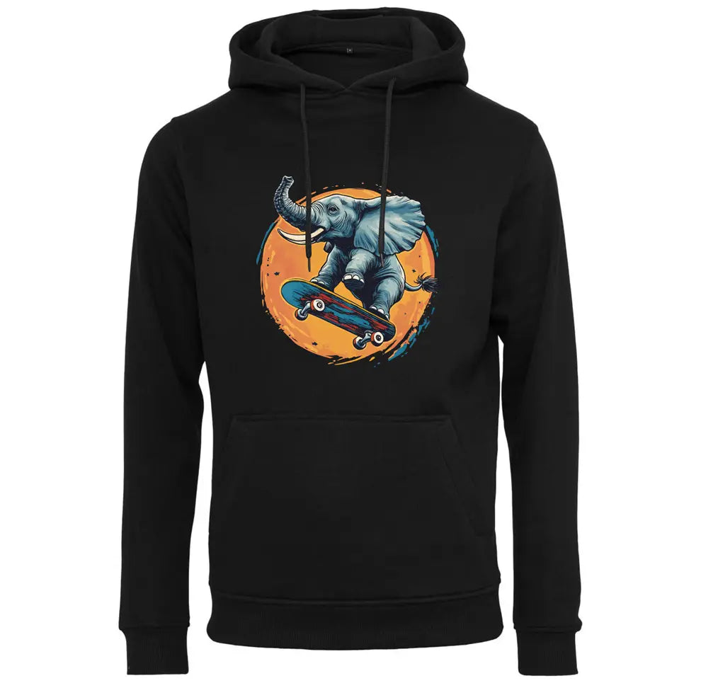 Kapuzenpullover mit Elefant mit Skateboard Motiv von Tassenkasper