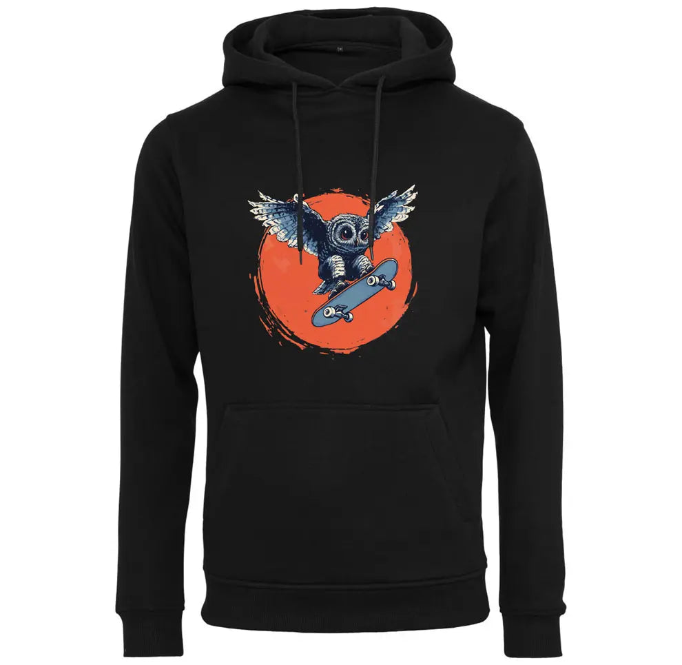 Kapuzenpullover mit Eule mit Skateboard Motiv von Tassenkasper