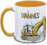 Keramiktasse mit Kinder mit Bagger und eigenem Name Motiv von Tassenkasper