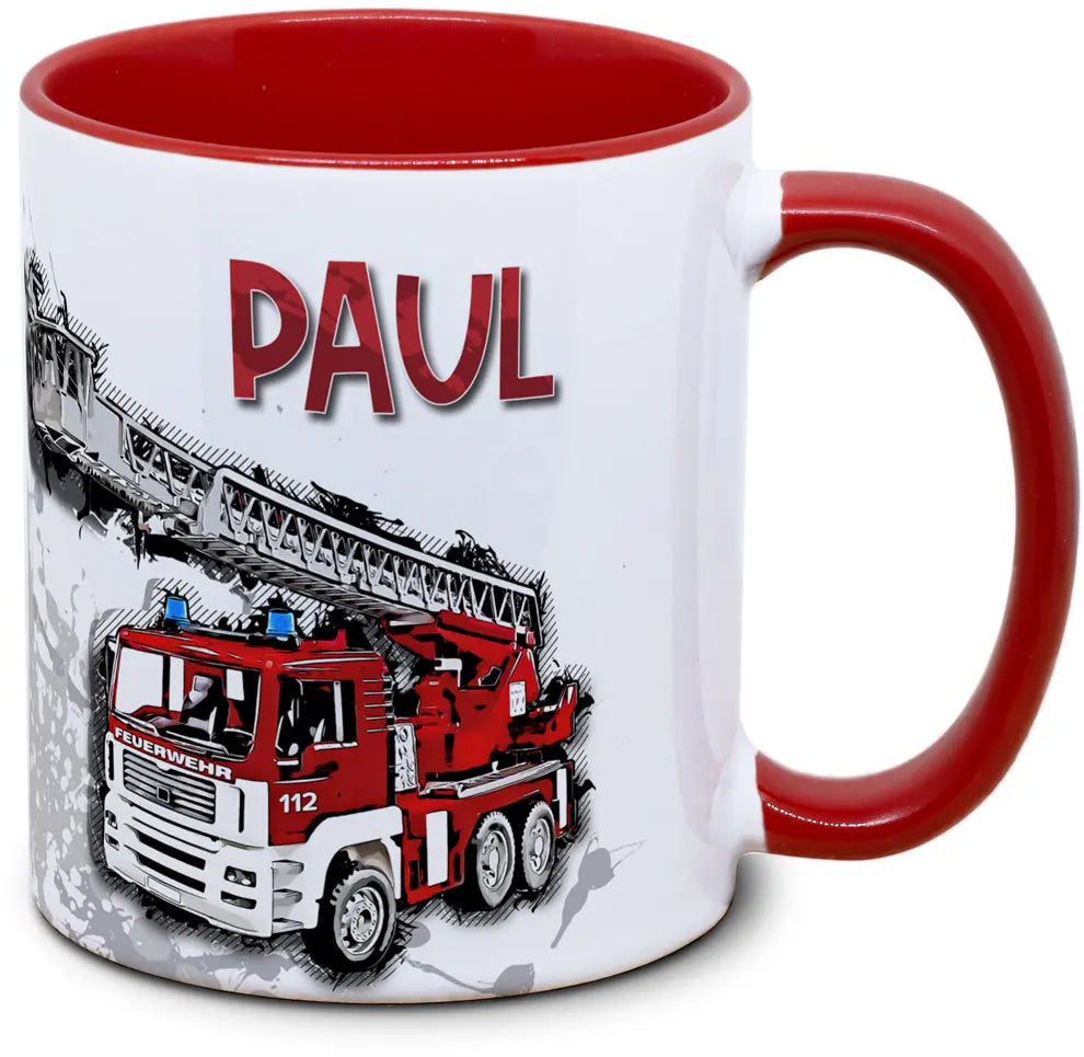 Kindertasse mit Feuerwehr und eigenem Name