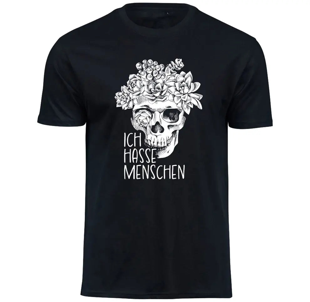 T-Shirt mit Totenkopf: Ich hasse Menschen Motiv von Tassenkasper