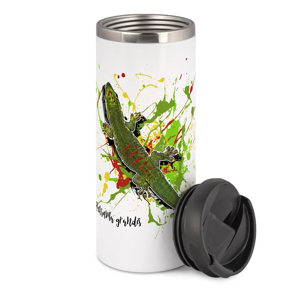 Thermobecher mit Phelsuma grandis / Taggecko Motiv von Tassenkasper