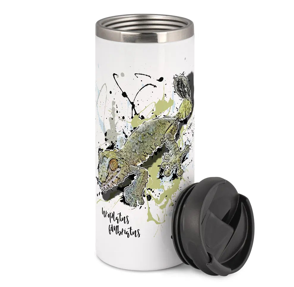 Thermobecher mit Uroplatus fimbriatus / Blattschwanzgecko Motiv von Tassenkasper
