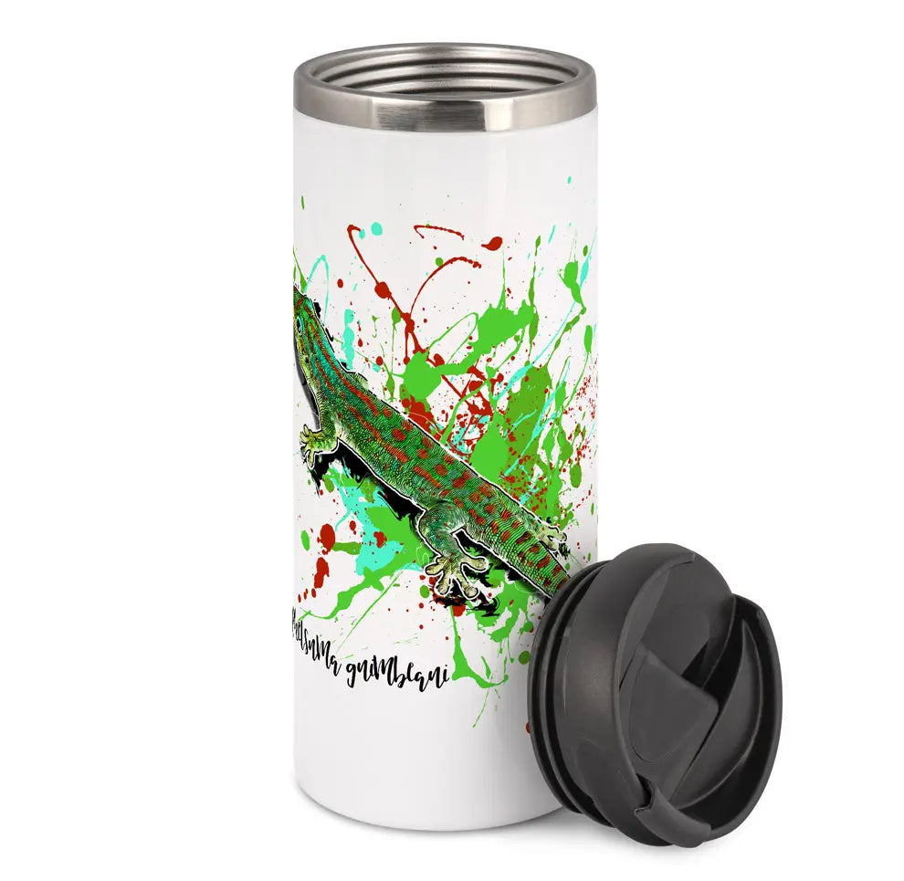 Thermobecher mit Phelsuma guimbeaui / Mauritius-Tieflandwald-Taggecko Motiv von Tassenkasper
