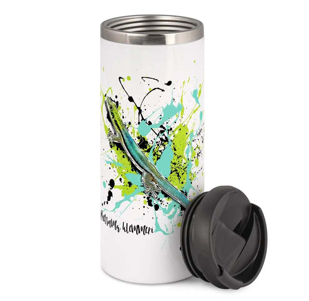 Thermobecher mit Phelsuma klemmeri / Blauer Bambus-Taggecko Motiv von Tassenkasper
