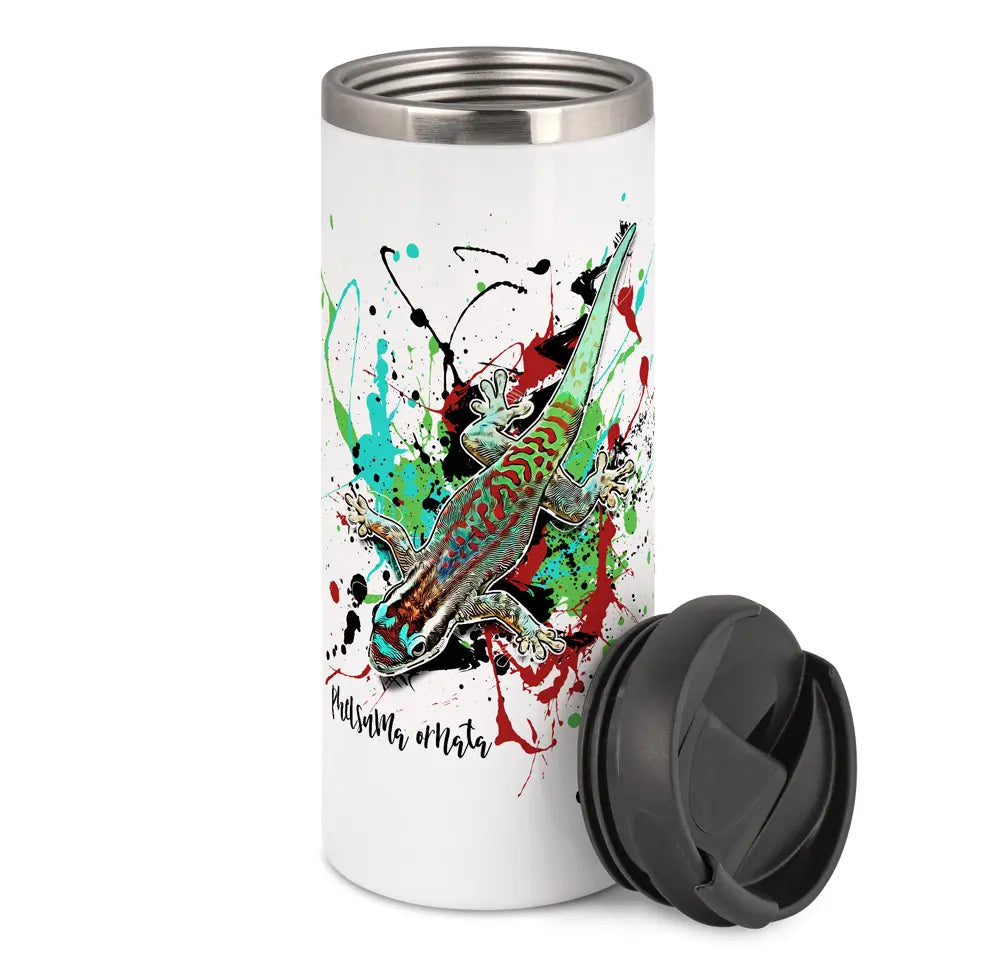 Thermobecher mit Phelsuma ornata / Ornament-Taggecko Motiv von Tassenkasper