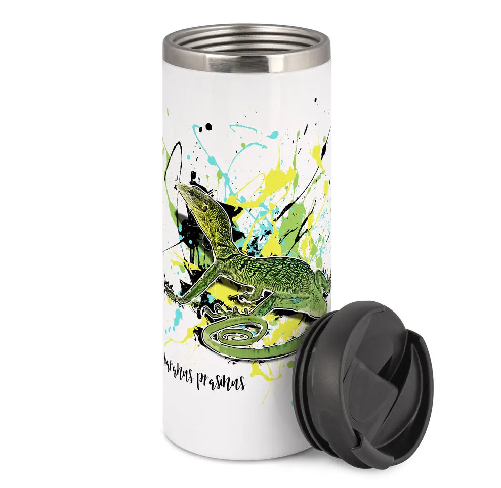 Thermobecher mit Varanus prasinus / Smaragdwaran Motiv von Tassenkasper