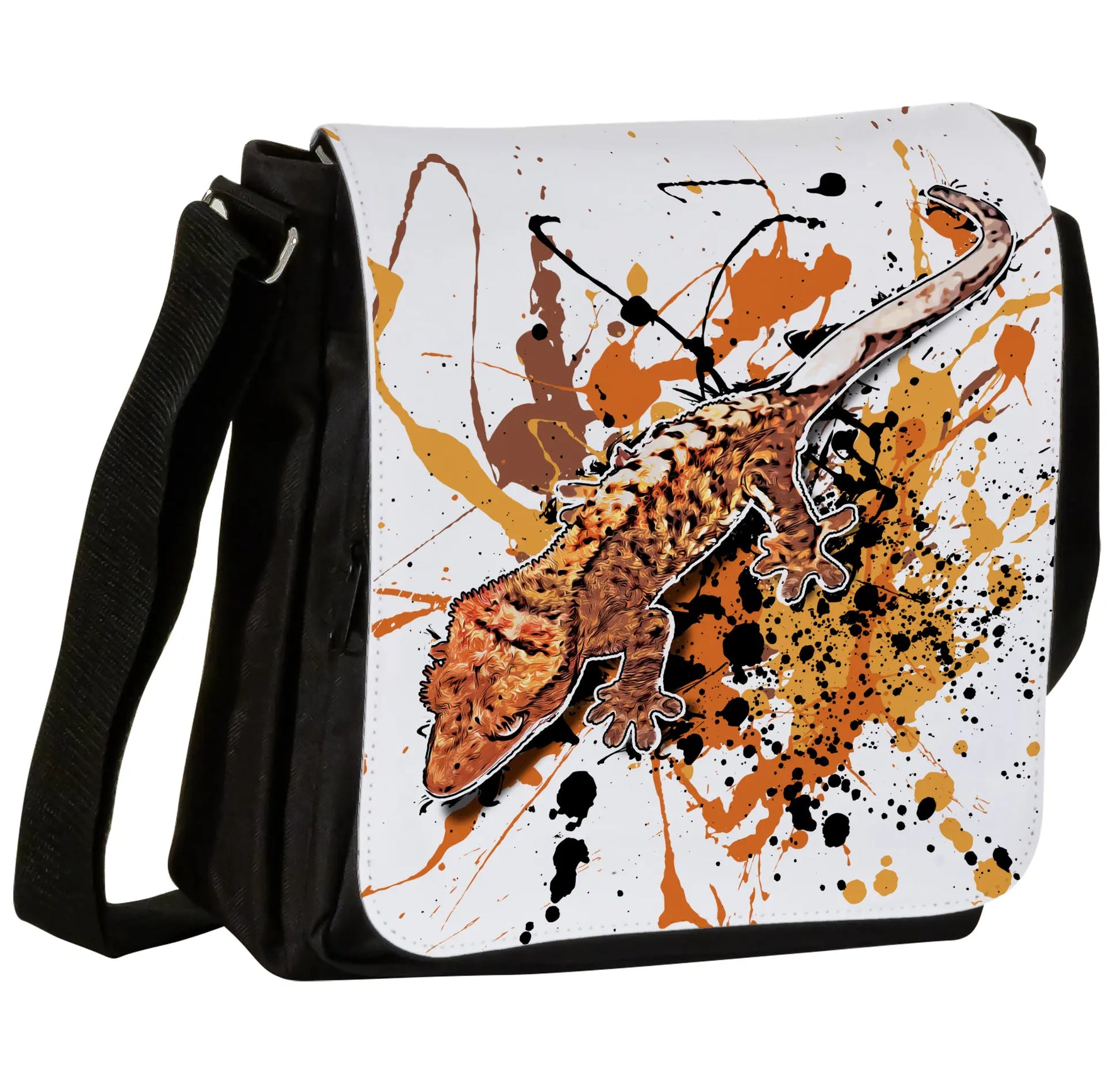 Schultertasche mit Correlophus ciliatus / Kronengecko Motiv von Tassenkasper