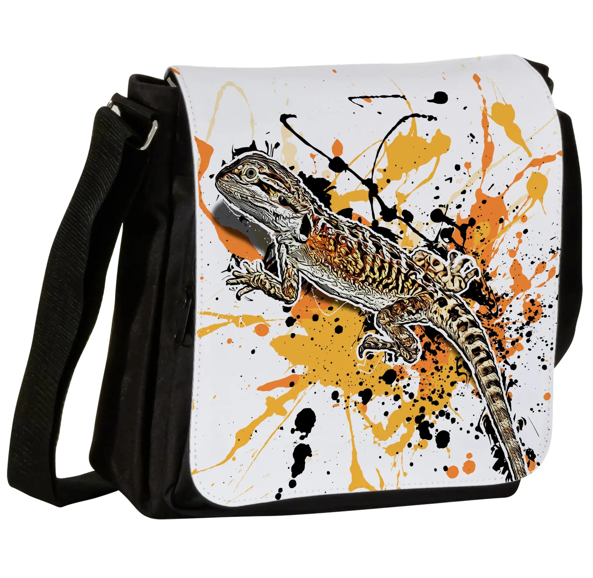 Schultertasche mit Pogona vitticeps / Bartagame Motiv von Tassenkasper