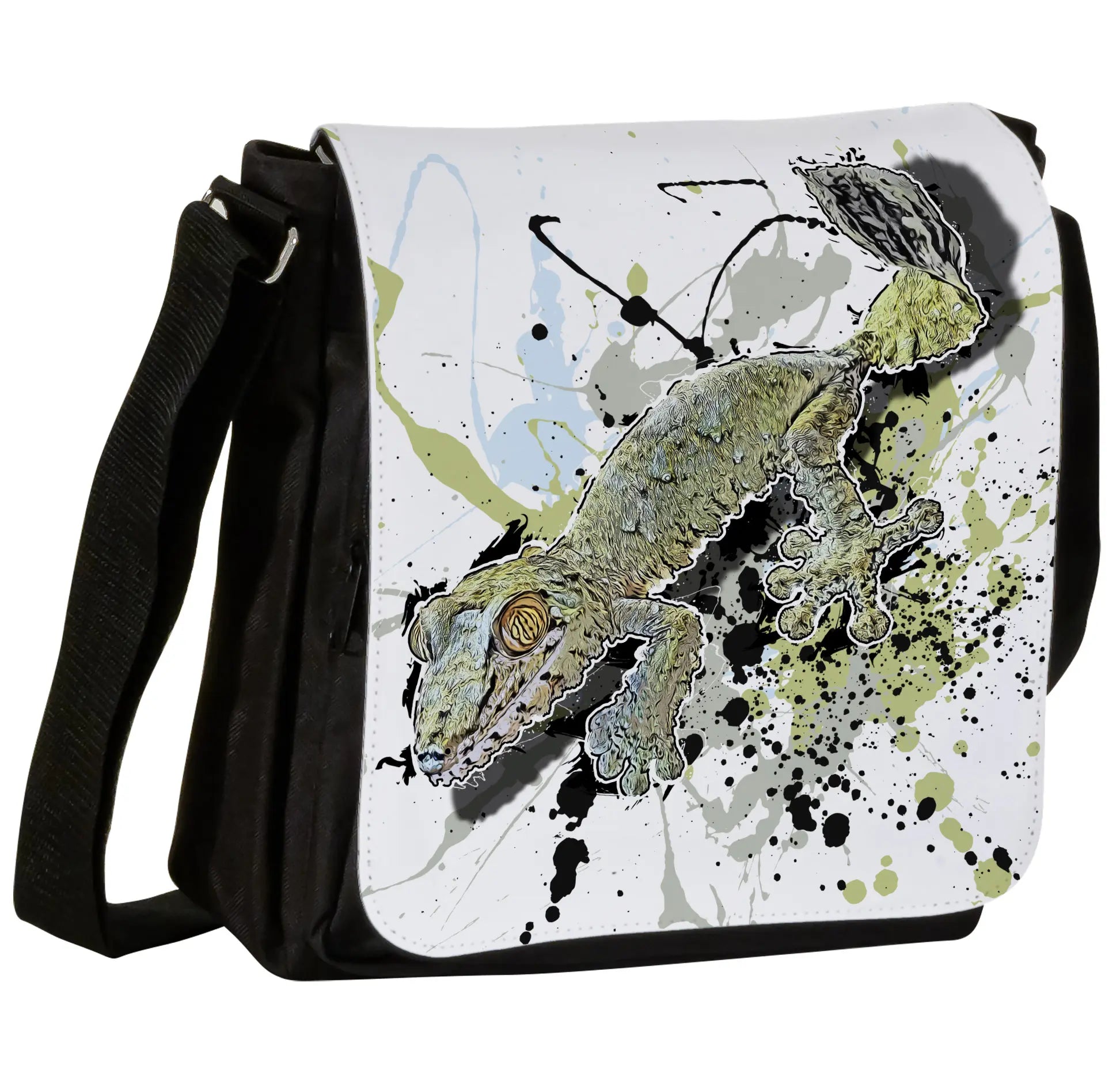Schultertasche mit Uroplatus fimbriatus / Blattschwanzgecko Motiv von Tassenkasper