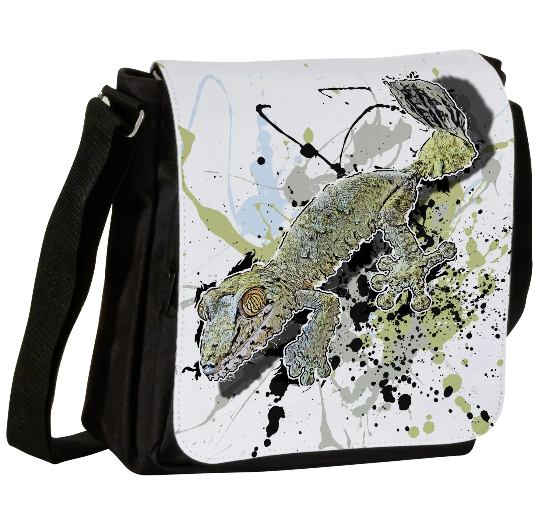 Schultertasche mit Uroplatus fimbriatus / Blattschwanzgecko Motiv von Tassenkasper