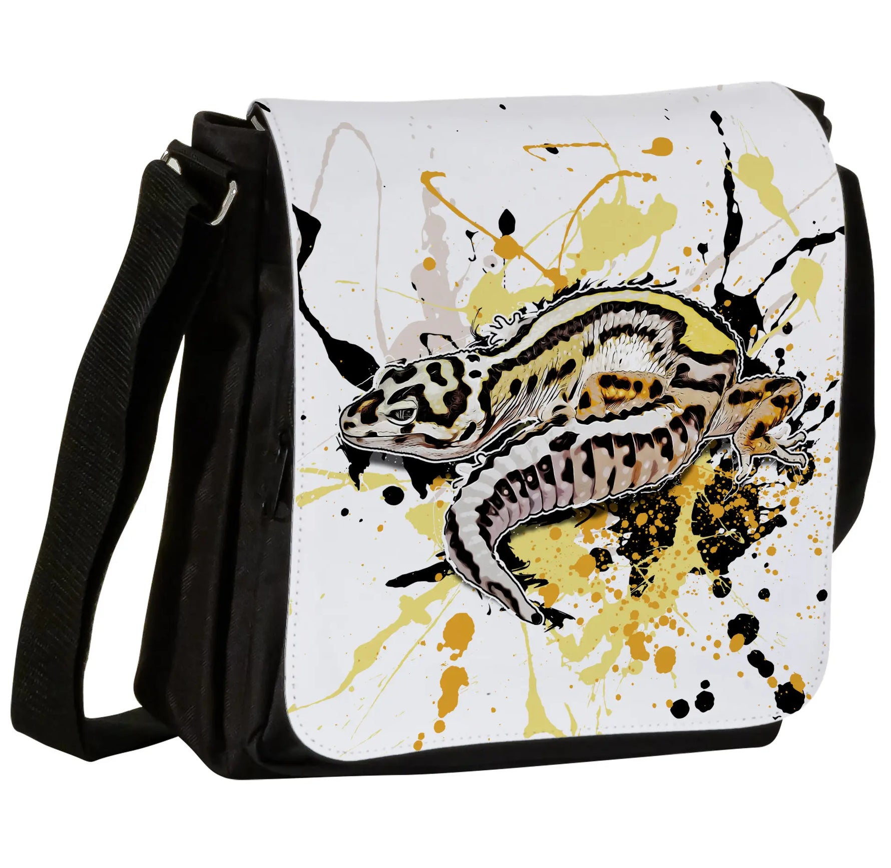 Schultertasche mit Eublepharis macularius (Boldstripe Bandit) / Leopardgecko Motiv von Tassenkasper