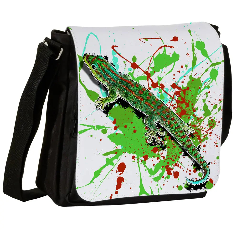 Schultertasche mit Phelsuma guimbeaui / Mauritius - Tieflandwald - Taggecko Motiv von Tassenkasper